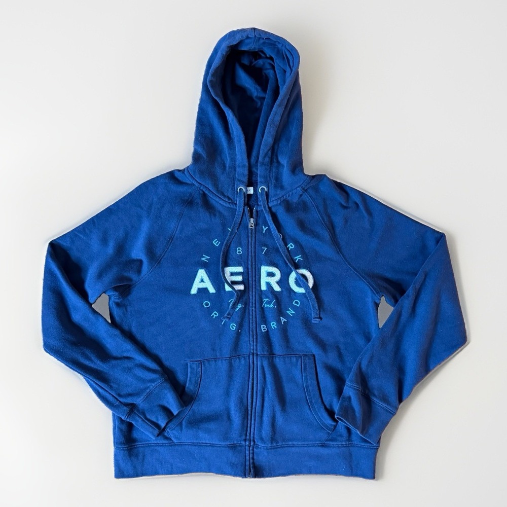 Aeropostale Women's Long Sleeve Full Zip Jacket Hoodie Navy Blue, Size XL